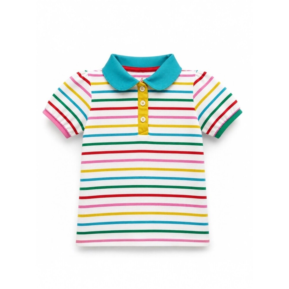 Mini Boden Multicolor Striped Polo Shirt Kids Size 7-8Y Bright Preppy Classic